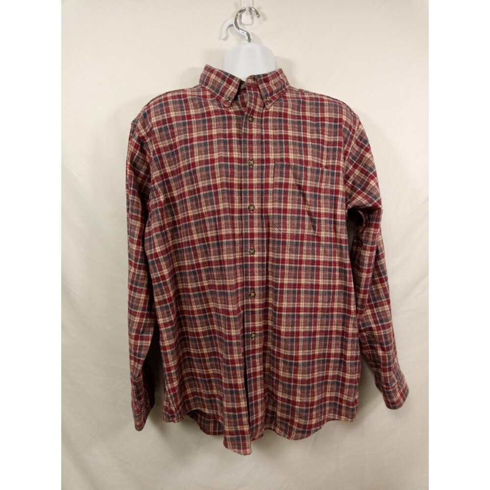 L.L. Bean Women's Red Blue Plaid Flannel Button-Down Shirt Size Large
